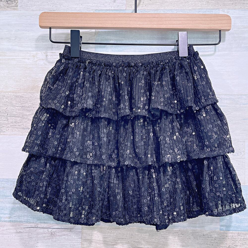 CAT & JACK Sequin Ruffle Tiered Tulle Tutu Skirt Black Glitter Girls XS 5
